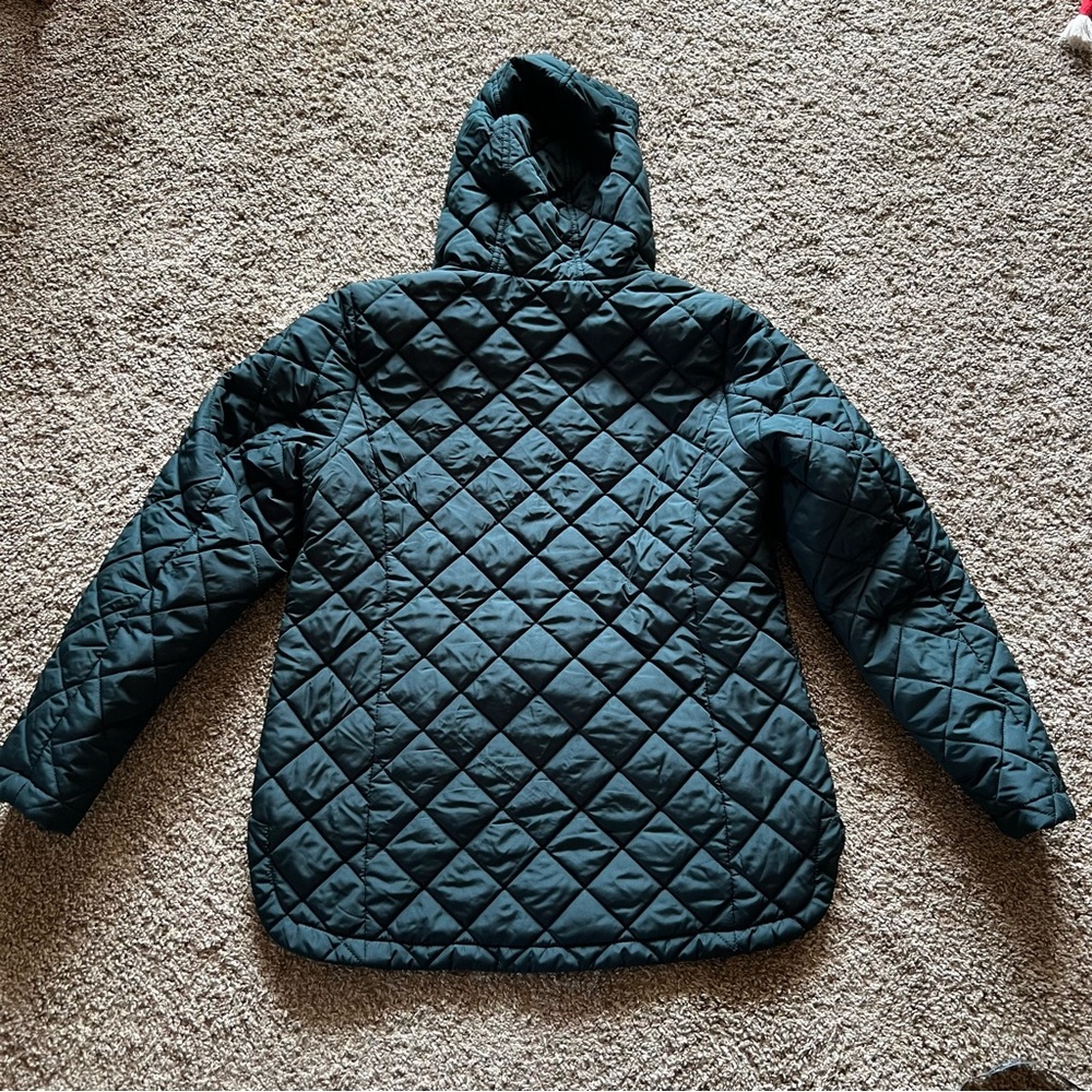 Lands End Ladies Quilted Hooded Jacket - Dark Teal - Picture 6 of 7